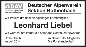 Traueranzeige von Leonhard Liebel von Pegnitz-Zeitung